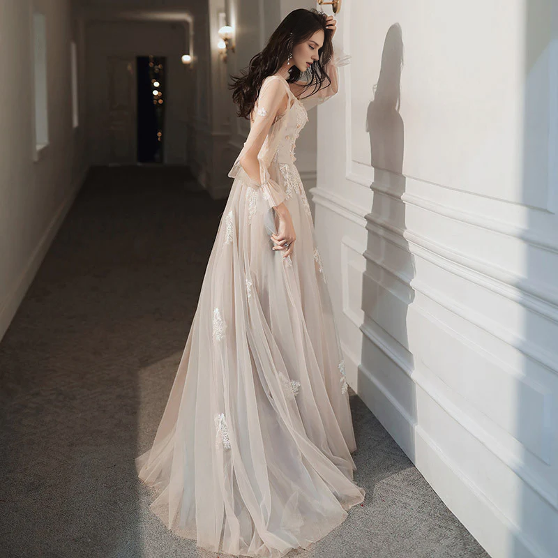 Wedding Dress Long Sleeves Lace Tulle A Line Long Elegant Fantastic Luxury Formal Wear Dresses