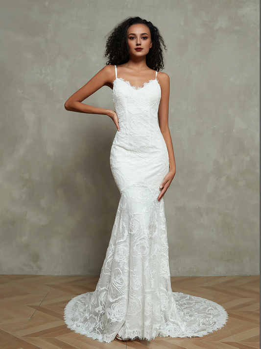 Wedding Dresses Spaghetti Straps V Neck Mermaid Cultivate oneself Bohemian style Lace Beach Dresses