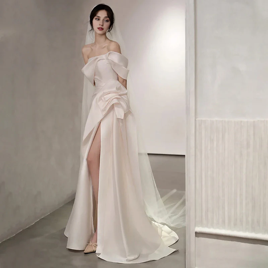 Wedding Dress Sleeveless Off Shoulder Satin Mermaid Cultivate oneself Side Fork Long Formal Wear Dresses