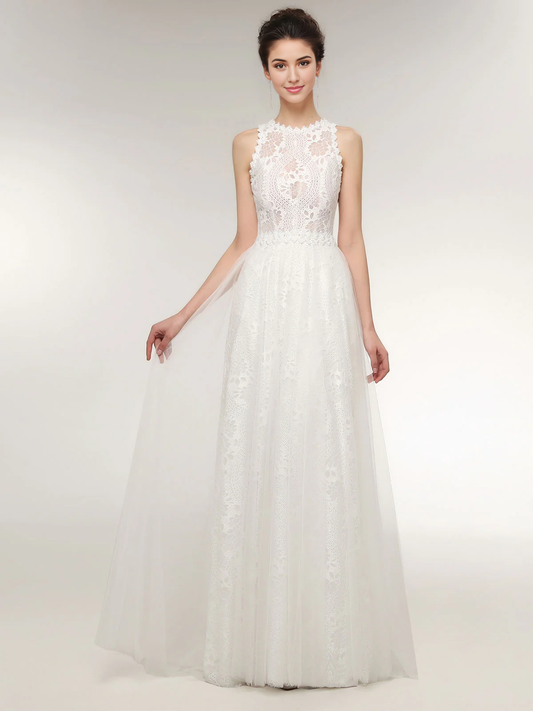 Wedding Dress Fashion Lace Sleeveless With See Through Bodice Gauze Fantastic Dress