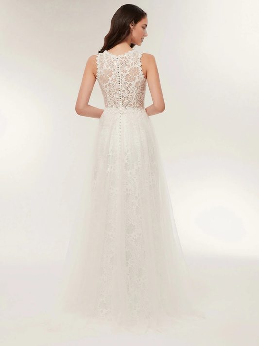 Wedding Dress Fashion Lace Sleeveless With See Through Bodice Gauze Fantastic Dress