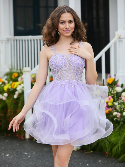 Homecoming Dresses Appliqued Tulle Corset Top Short Dress