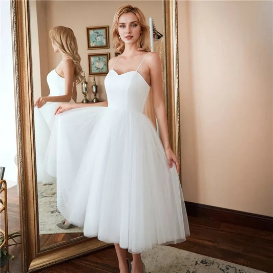 Wedding Dress A Line Spaghetti Straps Tulle Elegant Simple Formal Wear Dresses