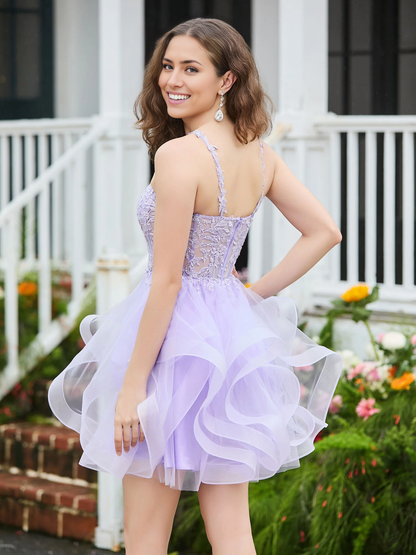 Homecoming Dresses Appliqued Tulle Corset Top Short Dress