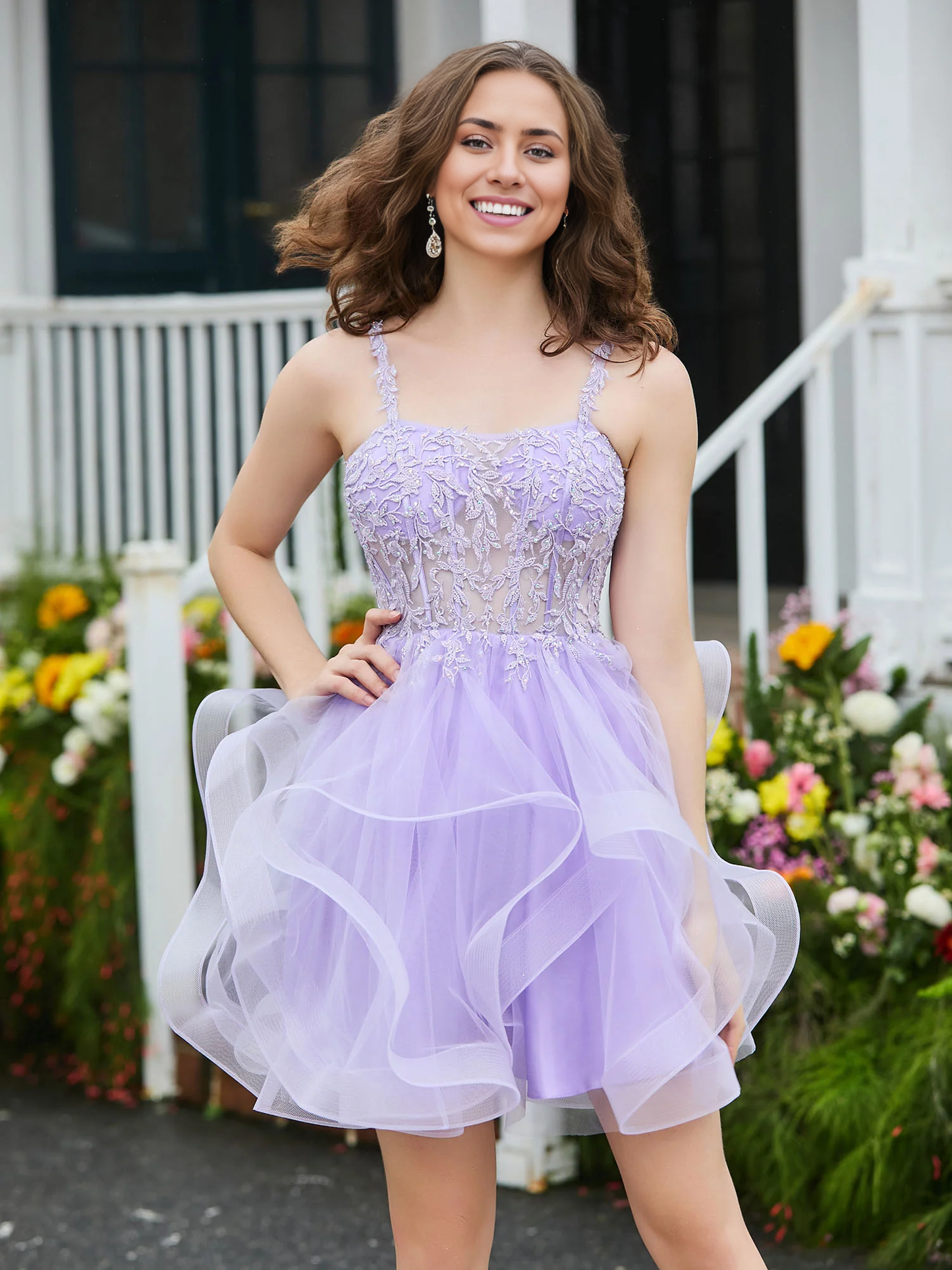 Homecoming Dresses Appliqued Tulle Corset Top Short Dress