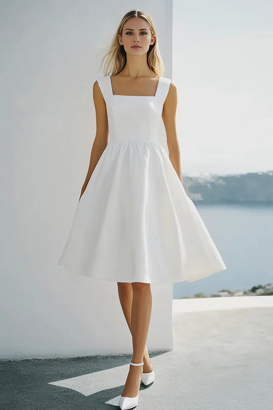 AABEI DRESS Hot Sale Homecoming Dress A Line Square Neck Sleeveless Simple Knee-Length Graduation Dress