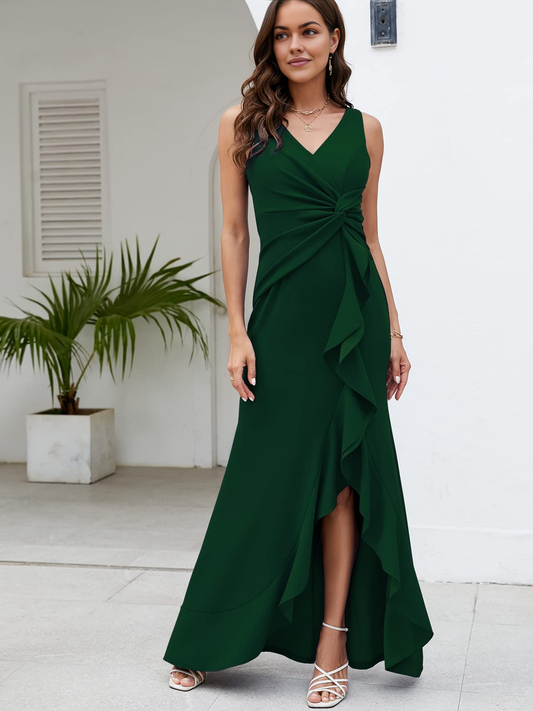 Bridesmaid Dresses Formal Evening Dresses for Women Elegant Evening Party Prom Dress Long Sexy V Neck Sleeveless Split Wrap Wedding Guest Dresses
