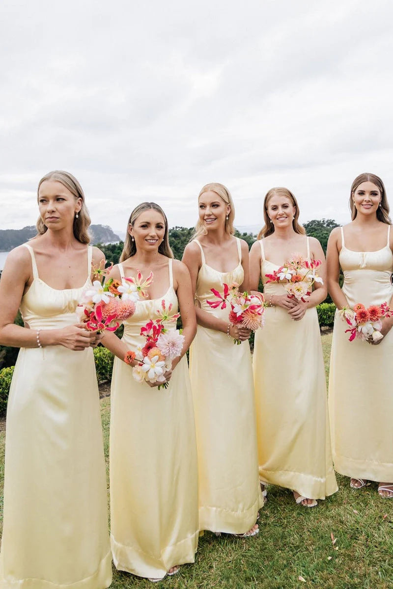 Bridesmaid Dresses Spaghetti Straps Cutout Long