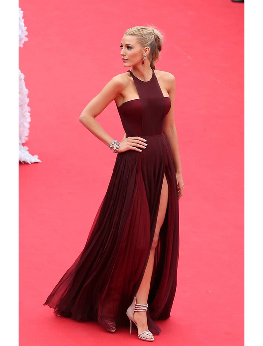 Blake Lively Burgundy Celebrity Prom Dress Cannes Film Festival