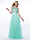 A-Line/Princess Bateau Sleeveless Beading Long Net Dresses