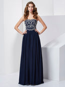 A-Line/Princess Strapless Beading Sleeveless Long Chiffon Dresses