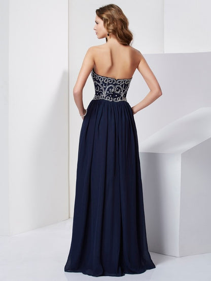 A-Line/Princess Strapless Beading Sleeveless Long Chiffon Dresses