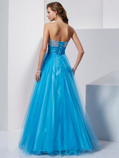 A-Line/Princess Sweetheart Sleeveless Beading Long Tulle Dresses