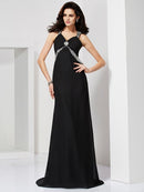 Sheath/Column Straps Sleeveless Beading Long Chiffon Dresses