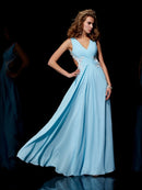 A-Line/Princess Straps Sleeveless Applique Beading Long Chiffon Dresses