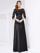 Sheath/Column Off the Shoulder 3/4 Sleeves Lace Long  Woven Satin Mother of the Bride Dresses