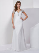 A-Line/Princess Sweetheart Short Sleeves Applique Beading Long Chiffon Dresses