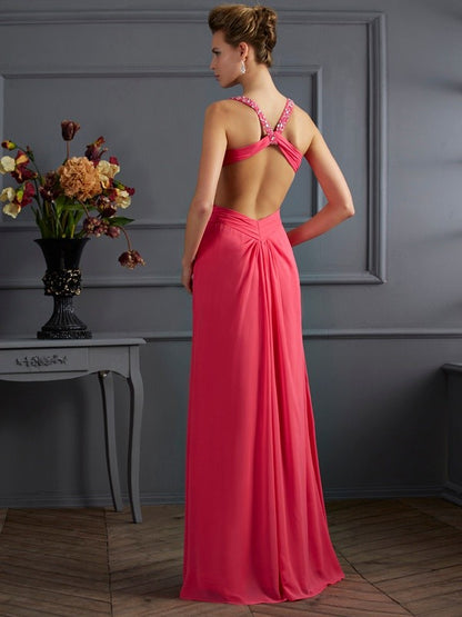 A-Line/Princess Sleeveless Strapless Beading Long Chiffon Dresses