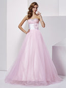 Ball Gown Strapless Sleeveless Beading Long  Woven Satin Quinceanera Dresses