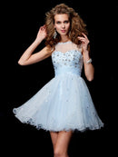 A-Line/Princess Scoop Sleeveless Beading Short  Woven Satin Homecoming Dresses