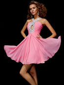 A-Line/Princess V-neck Sleeveless Beading Sequin Short Chiffon Homecoming Dresses