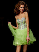 A-Line/Princess Sweetheart Sleeveless Sequin Beading Short  Woven Satin Homecoming Dresses