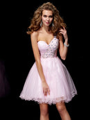 A-Line/Princess One-Shoulder Sleeveless Beading Short  Woven Satin Homecoming Dresses