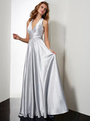 Sheath/Column Halter Sleeveless Pleats Long  Woven Satin Dresses