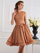 Sheath/Column High Neck Sleeveless Sash/Ribbon/Belt Short Chiffon Bridesmaid Dresses