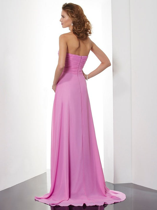 A-Line/Princess Sweetheart Sleeveless Ruched Long Chiffon Dresses