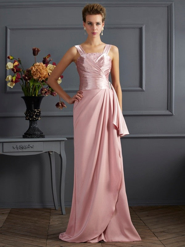 Sheath/Column Straps Sleeveless Long  Woven Satin Mother of the Bride Dresses