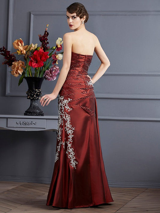 Sheath/Column Strapless Sleeveless Beading Long Taffeta Dresses