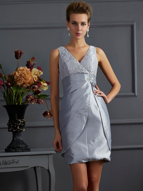 Sheath/Column V-neck Sleeveless Short Taffeta Mother of the Bride Dresses