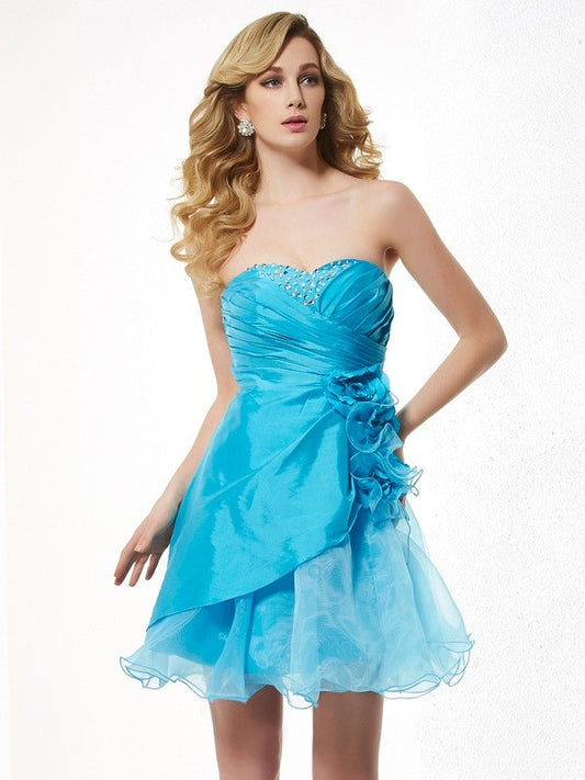 A-Line/Princess Sweetheart Sleeveless Beading Short Taffeta Homecoming Dresses #