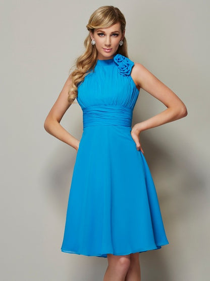 A-Line/Princess High Neck Sleeveless Pleats Short Chiffon Bridesmaid Dresses