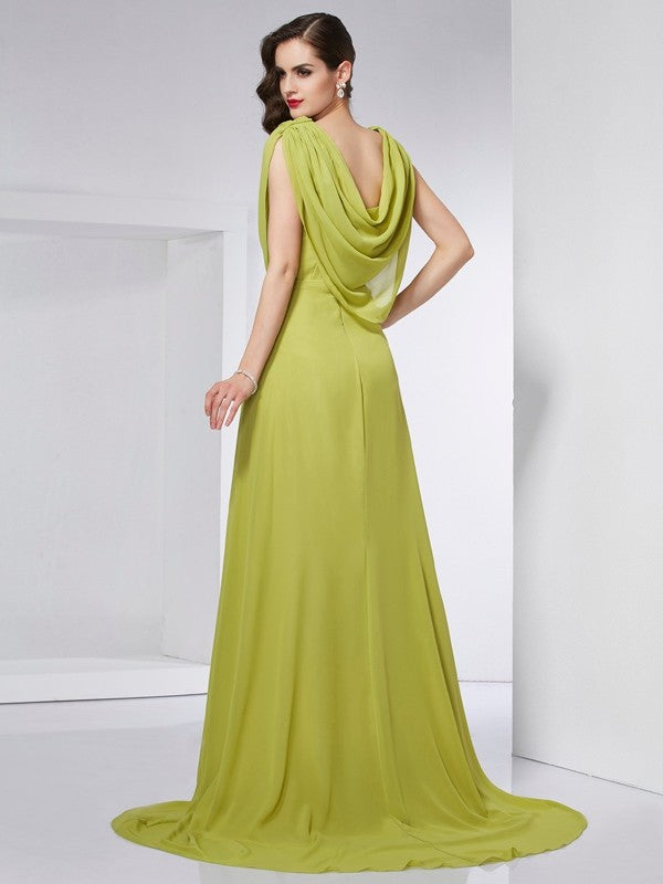 Save A-Line/Princess High Neck Sleeveless Pleats Long Chiffon Dresses