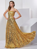 A-Line/Princess Strapless Sleeveless Sash/Ribbon/Belt Long Sequins Dresses