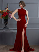 A-Line/Princess High Neck Sleeveless Beading Long Dresses