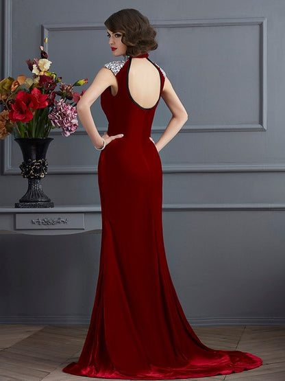 A-Line/Princess High Neck Sleeveless Beading Long Dresses