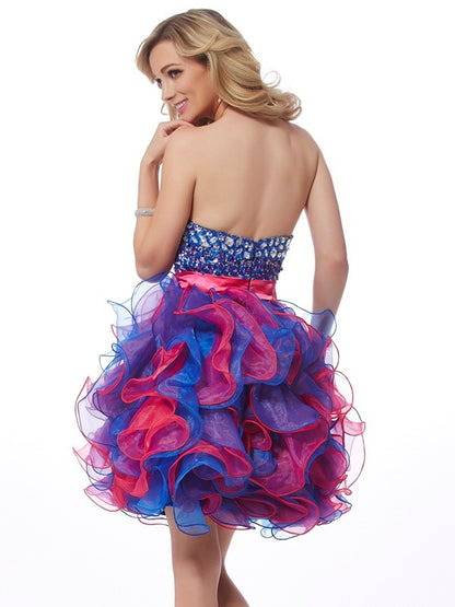 A-Line/Princess Sweetheart Sleeveless Sequin Short Organza Homecoming Dresses