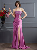 Sheath/Column Sweetheart Sleeveless Beading Long  Woven Satin Dresses