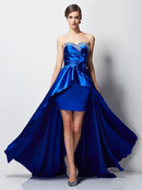 A-Line/Princess Sweetheart Sleeveless Beading High Low  Woven Satin Dresses