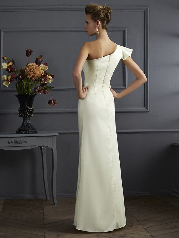 Sheath/Column One-Shoulder Sleeveless Pleats Long  Woven Satin Bridesmaid Dresses