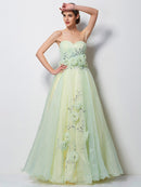 A-Line/Princess Sweetheart Sleeveless Hand-Made Flower Long Tulle Dresses