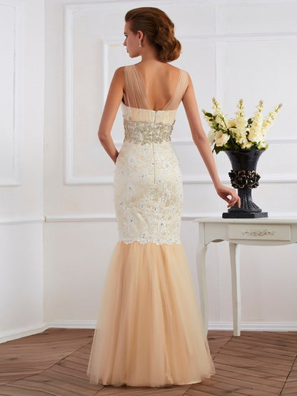 Trumpet/Mermaid Straps Sleeveless Beading Long Net Dresses