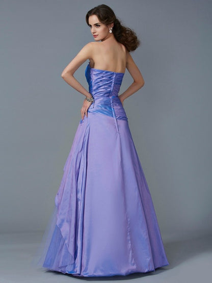 Ball Gown Strapless Sleeveless Beading Long Taffeta Quinceanera Dresses