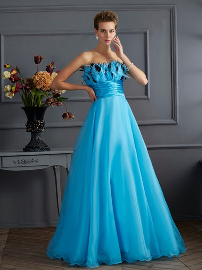 A-Line/Princess Strapless Sleeveless Long Organza Dresses