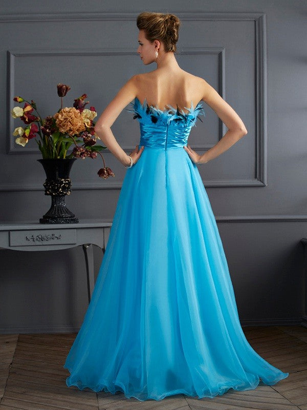 A-Line/Princess Strapless Sleeveless Long Organza Dresses