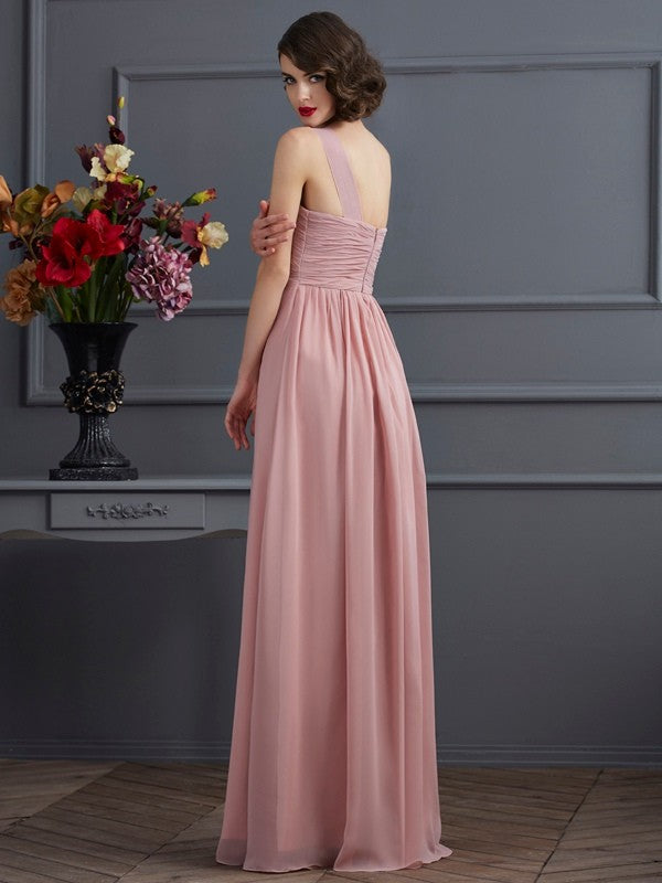 Sheath/Column One-Shoulder Sleeveless Pleats Long Chiffon Bridesmaid Dresses