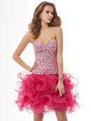 Sheath/Column Sweetheart Sleeveless Beading Short Organza Homecoming Dresses